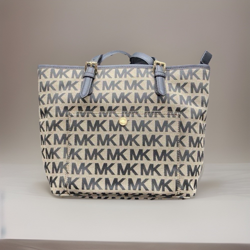 Michael Kors MK Jet Set Signature Logo Print Jacquard Shoulder Bag Purse